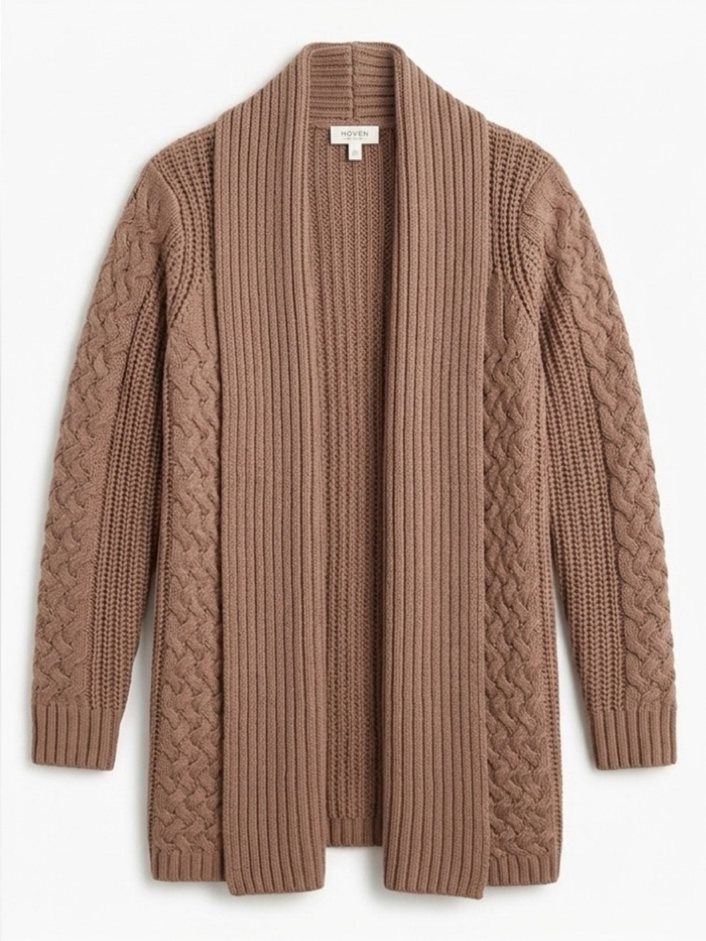 Have Open-Front Cable Sleeve Cardigan - Taupe